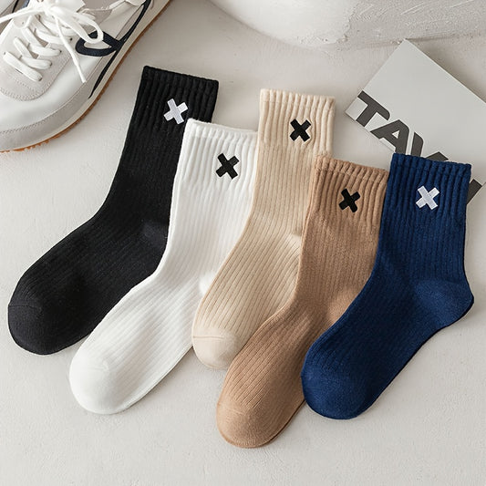 5 or10 Pairs Solid Crew Socks